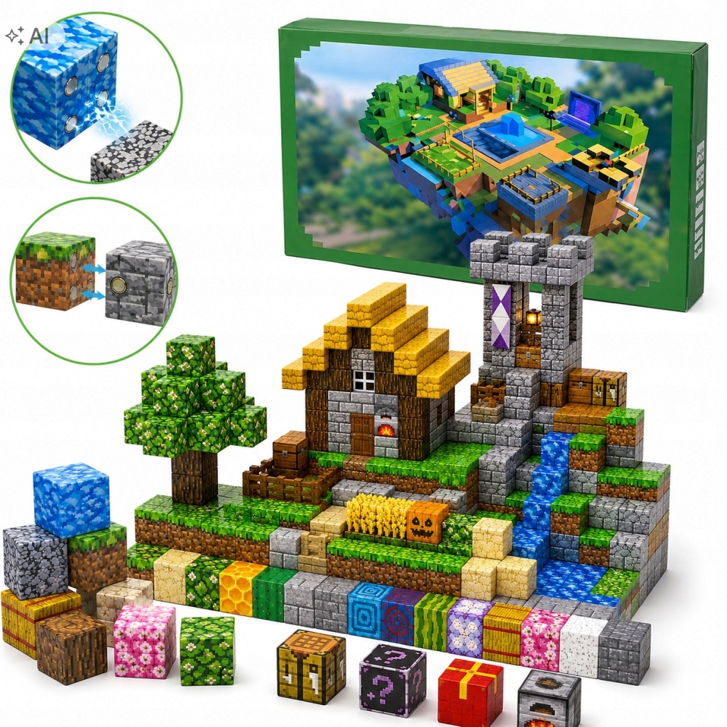 KLOCKI MAGNETYCZNE SZEŚCIANY AŻ 300 SZTUK 2x2x2cm KREATYWNE FIGURKI GRATIS!